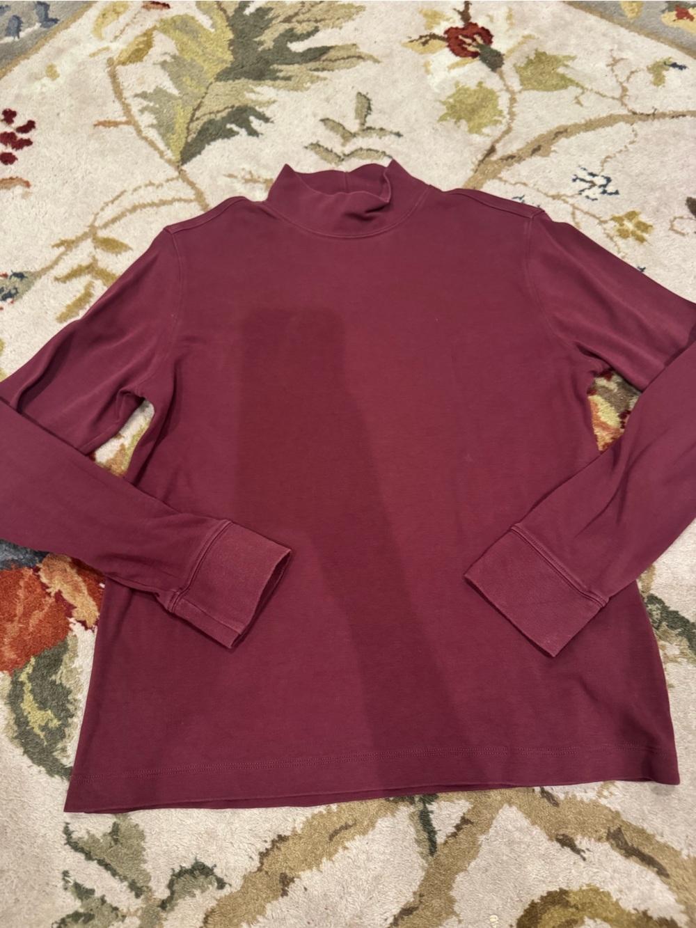 Lands' End Women's Long Sleeve Mock Neck Top in Wine Small 100% Cotton